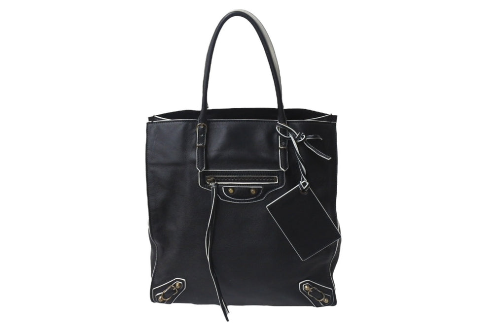 BALENCIAGA バレンシアガ ハンドバッグ THE PAPER ザペーパー ブラック ホワイト レザー 255412 美品 中古 4c076599