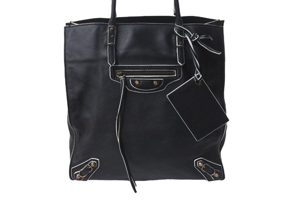 BALENCIAGA バレンシアガ ハンドバッグ THE PAPER ザペーパー ブラック ホワイト レザー 255412 美品 中古 4c076599
