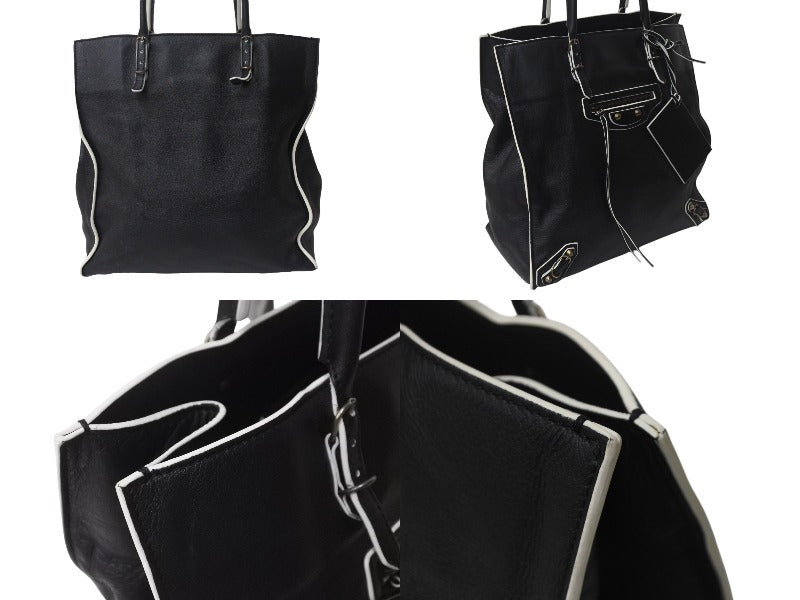 BALENCIAGA バレンシアガ ハンドバッグ THE PAPER ザペーパー ブラック ホワイト レザー 255412 美品 中古 4c076599