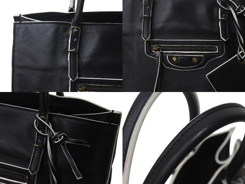 BALENCIAGA バレンシアガ ハンドバッグ THE PAPER ザペーパー ブラック ホワイト レザー 255412 美品 中古 4c076599