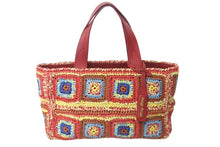 Load image into Gallery viewer, 極美品 MIUMIU ミュウミュウ カゴバッグ 2WAYバッグ ハンドバッグ ショルダーバッグ 5BA183 ラフィア レザー レッド マルチカラー 中古 4c076600