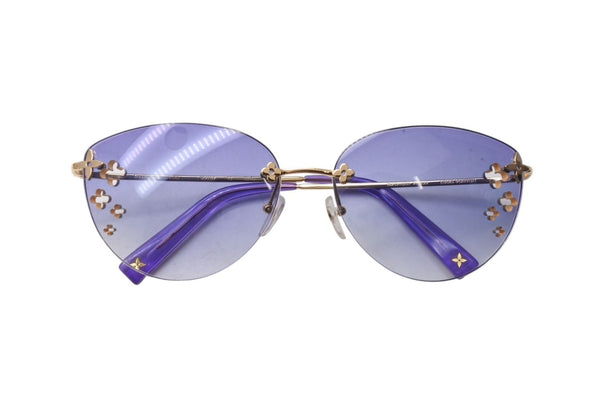 LOUIS VUITTON ルイヴィトン フラワー デスマヨ キャットアイ サングラス M96027 パープルグラデーション ゴールド金具 美品 中古 4c076609