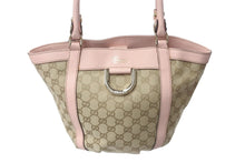 画像をギャラリービューアに読み込む, GUCCI グッチ ハンドバッグ GGキャンバス 211983 ベージュ ピンク シルバー金具 美品 中古 4c076621