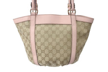 画像をギャラリービューアに読み込む, GUCCI グッチ ハンドバッグ GGキャンバス 211983 ベージュ ピンク シルバー金具 美品 中古 4c076621