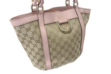 画像をギャラリービューアに読み込む, GUCCI グッチ ハンドバッグ GGキャンバス 211983 ベージュ ピンク シルバー金具 美品 中古 4c076621