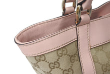 画像をギャラリービューアに読み込む, GUCCI グッチ ハンドバッグ GGキャンバス 211983 ベージュ ピンク シルバー金具 美品 中古 4c076621