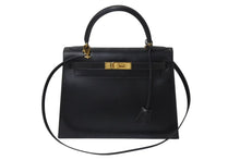 画像をギャラリービューアに読み込む, HERMES エルメス ケリー28 外縫い ブラック ○Z刻印 カーフスキン ゴールド金具 ハンドバッグ 美品 中古 4c076669