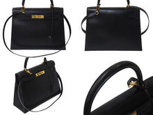 画像をギャラリービューアに読み込む, HERMES エルメス ケリー28 外縫い ブラック ○Z刻印 カーフスキン ゴールド金具 ハンドバッグ 美品 中古 4c076669