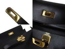 画像をギャラリービューアに読み込む, HERMES エルメス ケリー28 外縫い ブラック ○Z刻印 カーフスキン ゴールド金具 ハンドバッグ 美品 中古 4c076669