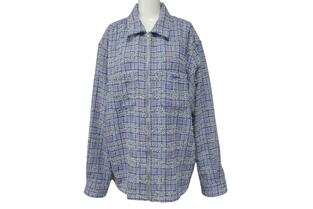 新品未使用 Supreme Boucle Zip Up Shirt Blue シュプリーム ツイード ジャケット サイズL シルバー金具 中古 4c067909