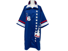 Load image into Gallery viewer, mitchell&amp;ness ミッチェルアンドネス 76ers 半袖シャツ シクサーズ スター 星 ブルー ポリエステル サイズ52 美品 中古 4c069664