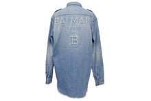 画像をギャラリービューアに読み込む, 極美品 BALMAIN バルマン エンボスロゴ ダメージデニムシャツ HC030027D JAPAN製 コットン ブルー サイズ40 中古 4c069785