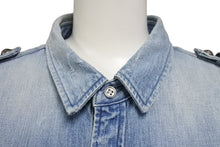 画像をギャラリービューアに読み込む, 極美品 BALMAIN バルマン エンボスロゴ ダメージデニムシャツ HC030027D JAPAN製 コットン ブルー サイズ40 中古 4c069785