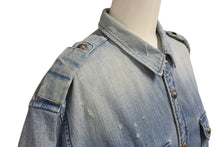 画像をギャラリービューアに読み込む, 極美品 BALMAIN バルマン エンボスロゴ ダメージデニムシャツ HC030027D JAPAN製 コットン ブルー サイズ40 中古 4c069785