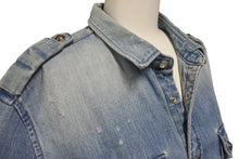 画像をギャラリービューアに読み込む, 極美品 BALMAIN バルマン エンボスロゴ ダメージデニムシャツ HC030027D JAPAN製 コットン ブルー サイズ40 中古 4c069785