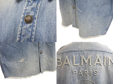 画像をギャラリービューアに読み込む, 極美品 BALMAIN バルマン エンボスロゴ ダメージデニムシャツ HC030027D JAPAN製 コットン ブルー サイズ40 中古 4c069785