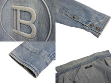 画像をギャラリービューアに読み込む, 極美品 BALMAIN バルマン エンボスロゴ ダメージデニムシャツ HC030027D JAPAN製 コットン ブルー サイズ40 中古 4c069785