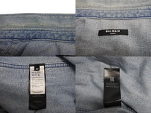 画像をギャラリービューアに読み込む, 極美品 BALMAIN バルマン エンボスロゴ ダメージデニムシャツ HC030027D JAPAN製 コットン ブルー サイズ40 中古 4c069785