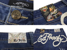 Load image into Gallery viewer, 新品未使用 ED HARDY エドハーディ リメイク フレアデニム スタッズ 刺繍 WEHD8400-2 コットン ブルー サイズ28 中古 4c069856