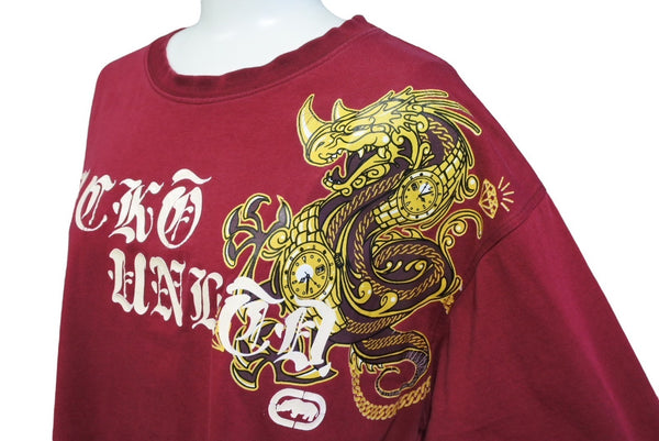 ECKO Echo Dragon Print Tops Short Sleeve T-shirt Bordeaux Made in South Africa Size L Good Condition Used 4c069865