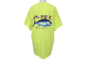 HANES ヘインズ Ahi Hawaii ツナ 半袖Tシャツ トップス 蛍光イエロー コットン サイズL 美品 中古 4c069876