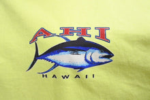 Load image into Gallery viewer, HANES ヘインズ Ahi Hawaii ツナ 半袖Tシャツ トップス 蛍光イエロー コットン サイズL 美品 中古 4c069876