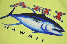 Load image into Gallery viewer, HANES ヘインズ Ahi Hawaii ツナ 半袖Tシャツ トップス 蛍光イエロー コットン サイズL 美品 中古 4c069876