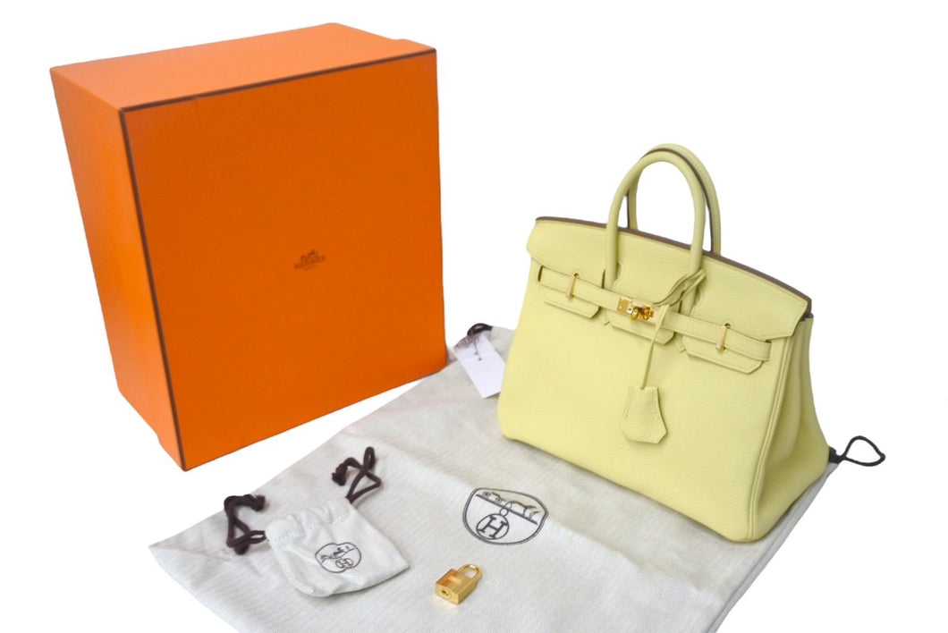 新品同様 HERMES エルメス バーキン 25 ハンドバッグ Z刻印 ジョーヌプッサン ゴールド金具 中古 4c700004