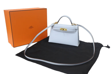 新品同様 エルメス HERMES Y刻印 ミニケリー2 ブルーブリュム エプソン 外縫 2WAY ショルダーバッグ 中古 4c700001