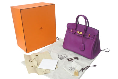 新品同様 HERMES エルメス バーキン25 ハンドバッグ Y刻印 スイフト アネモネ ゴールド金具 中古 4c700012