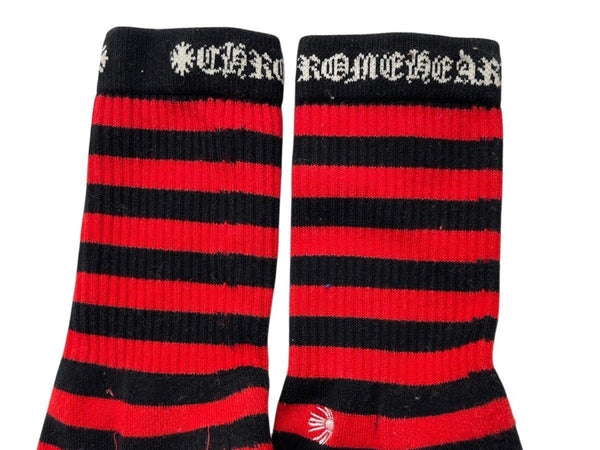 CHROME HEARTS Socks Logo Embroidery Striped Red Black Cotton Good Condition Used 4c071023