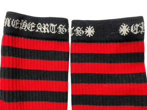 CHROME HEARTS Socks Logo Embroidery Striped Red Black Cotton Good Condition Used 4c071023