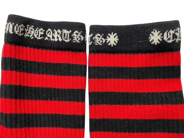 CHROME HEARTS Socks Logo Embroidery Striped Red Black Cotton Good Condition Used 4c071023