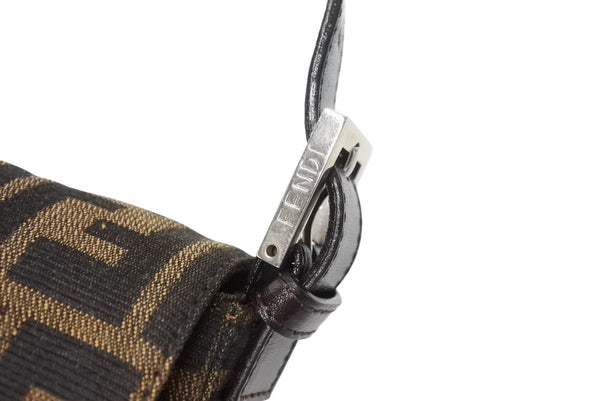 Very good condition FENDI Mamma Bucket One Shoulder Bag Zucca Pattern Cotton Canvas Leather Silver Hardware Brown Used 4c070254