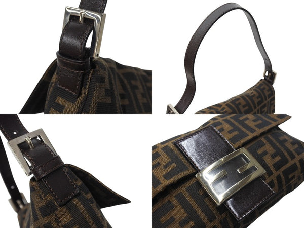 Very good condition FENDI Mamma Bucket One Shoulder Bag Zucca Pattern Cotton Canvas Leather Silver Hardware Brown Used 4c070254