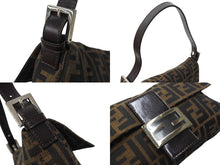 画像をギャラリービューアに読み込む, 極美品 FENDI フェンディ マンマバケット ワンショルダーバッグ ズッカ柄 コットンキャンバス レザー シルバー金具 ブラウン 中古 4c070254