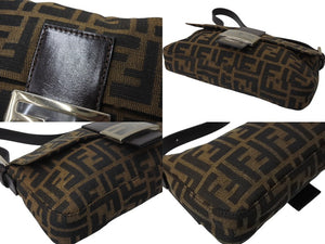 Very good condition FENDI Mamma Bucket One Shoulder Bag Zucca Pattern Cotton Canvas Leather Silver Hardware Brown Used 4c070254