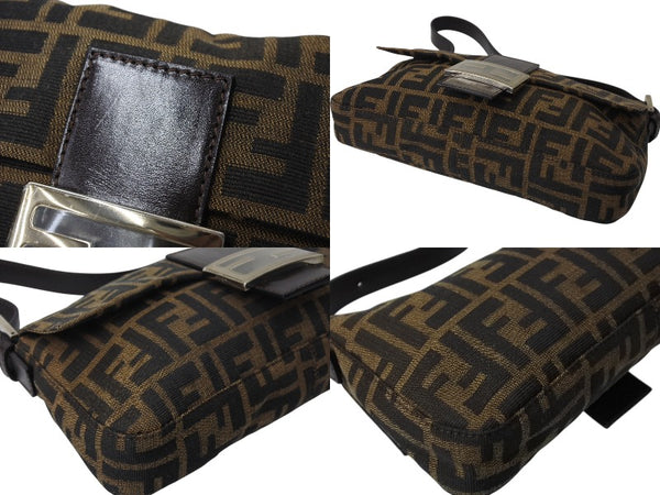 Very good condition FENDI Mamma Bucket One Shoulder Bag Zucca Pattern Cotton Canvas Leather Silver Hardware Brown Used 4c070254