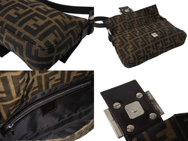 Very good condition FENDI Mamma Bucket One Shoulder Bag Zucca Pattern Cotton Canvas Leather Silver Hardware Brown Used 4c070254