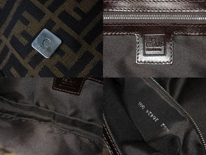 Very good condition FENDI Mamma Bucket One Shoulder Bag Zucca Pattern Cotton Canvas Leather Silver Hardware Brown Used 4c070254
