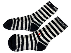 CHROME HEARTS Socks Logo Embroidery Striped White Black Cotton Good Used 4c071020