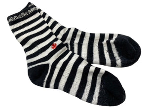 CHROME HEARTS Socks Logo Embroidery Striped White Black Cotton Good Used 4c071020