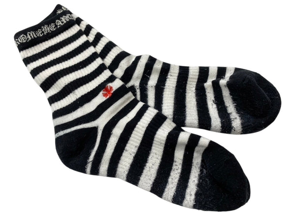 CHROME HEARTS Socks Logo Embroidery Striped White Black Cotton Good Used 4c071020