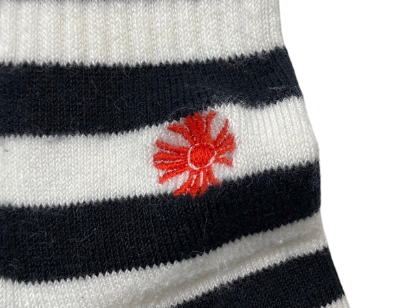 CHROME HEARTS Socks Logo Embroidery Striped White Black Cotton Good Used 4c071020