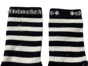 CHROME HEARTS Socks Logo Embroidery Striped White Black Cotton Good Used 4c071020