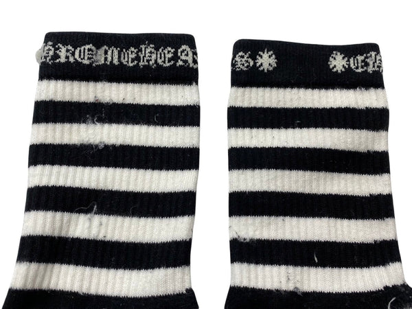 CHROME HEARTS Socks Logo Embroidery Striped White Black Cotton Good Used 4c071020