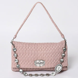 Very good condition MIUMIU Matelasse one shoulder bag RP0233 Nappa leather Bijou chain Pink Silver hardware Used 4a000514