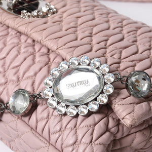 Very good condition MIUMIU Matelasse one shoulder bag RP0233 Nappa leather Bijou chain Pink Silver hardware Used 4a000514