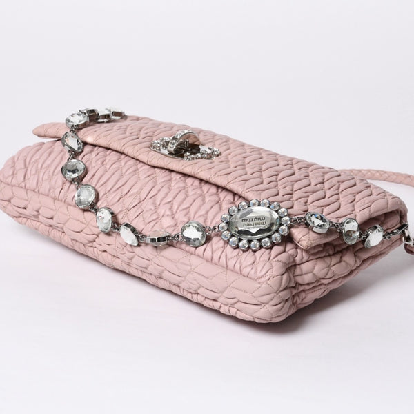 Very good condition MIUMIU Matelasse one shoulder bag RP0233 Nappa leather Bijou chain Pink Silver hardware Used 4a000514