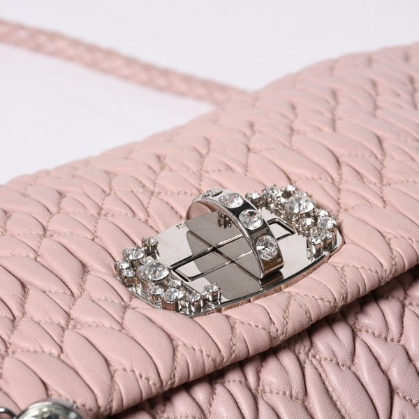 Very good condition MIUMIU Matelasse one shoulder bag RP0233 Nappa leather Bijou chain Pink Silver hardware Used 4a000514